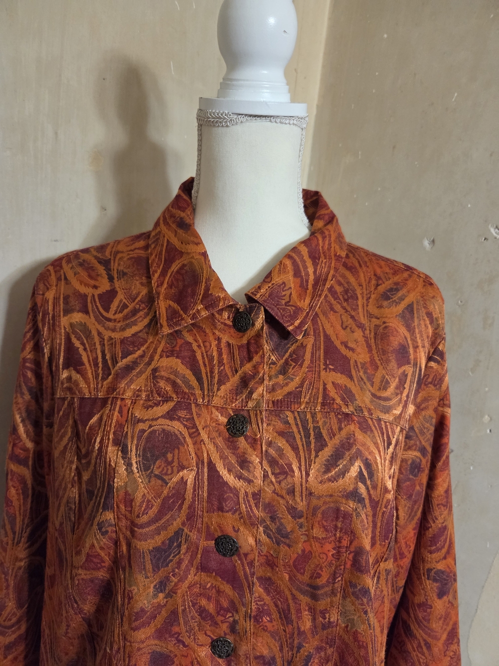 Rust Paisely Button-Front Jacket - Picture 7 of 12